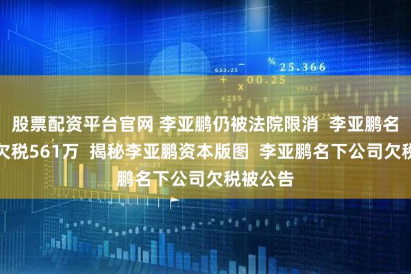 股票配资平台官网 李亚鹏仍被法院限消  李亚鹏名下公司欠税561万  揭秘李亚鹏资本版图  李亚鹏名下公司欠税被公告